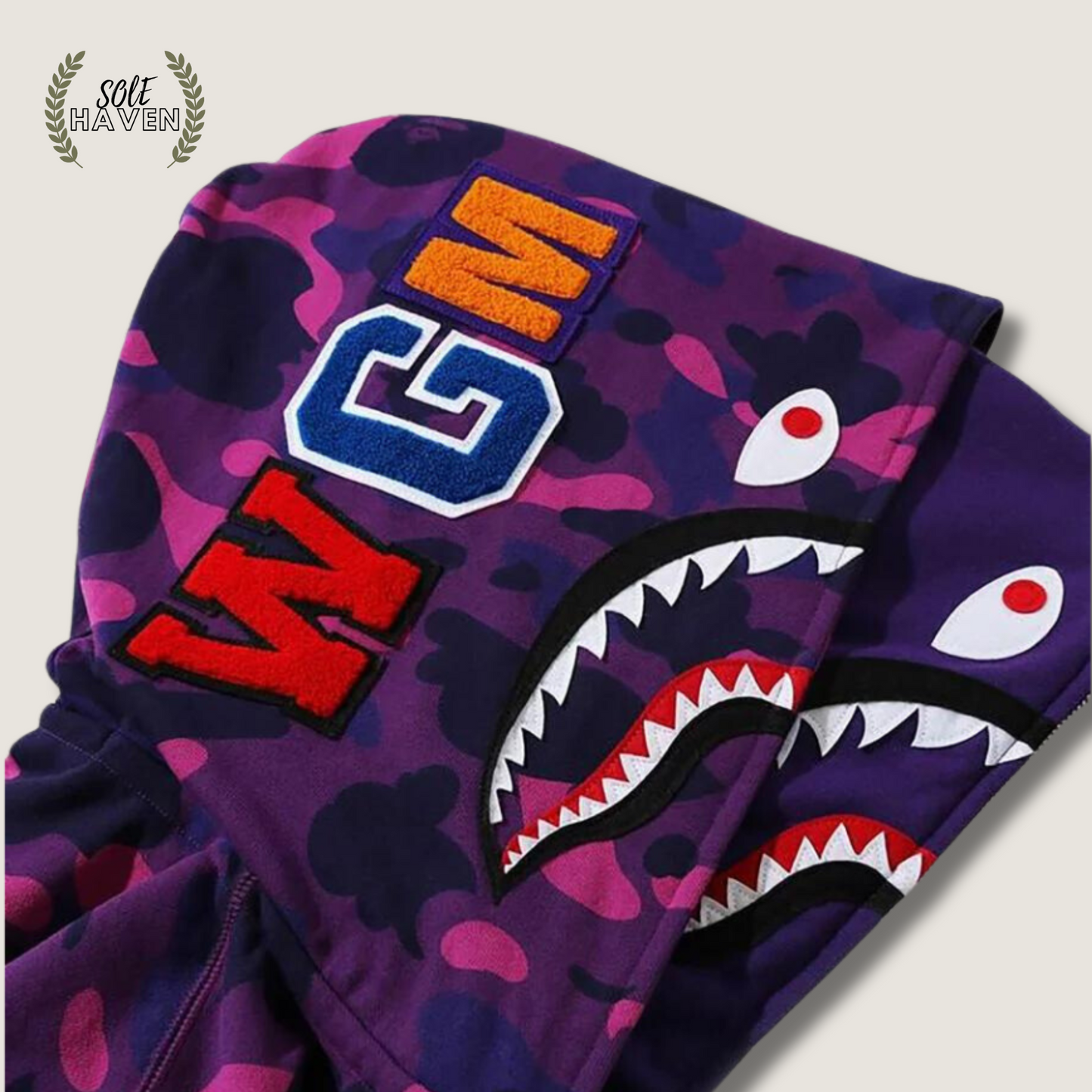 BAPE Color Camo Shark Wide Full Zip Double Hoodie 'Purple'