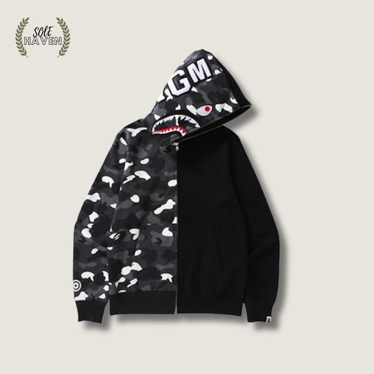 BAPE City Camo Half Shark Full Zip Hoodie 'Black/Grey' - Sole HavenHoodieBape