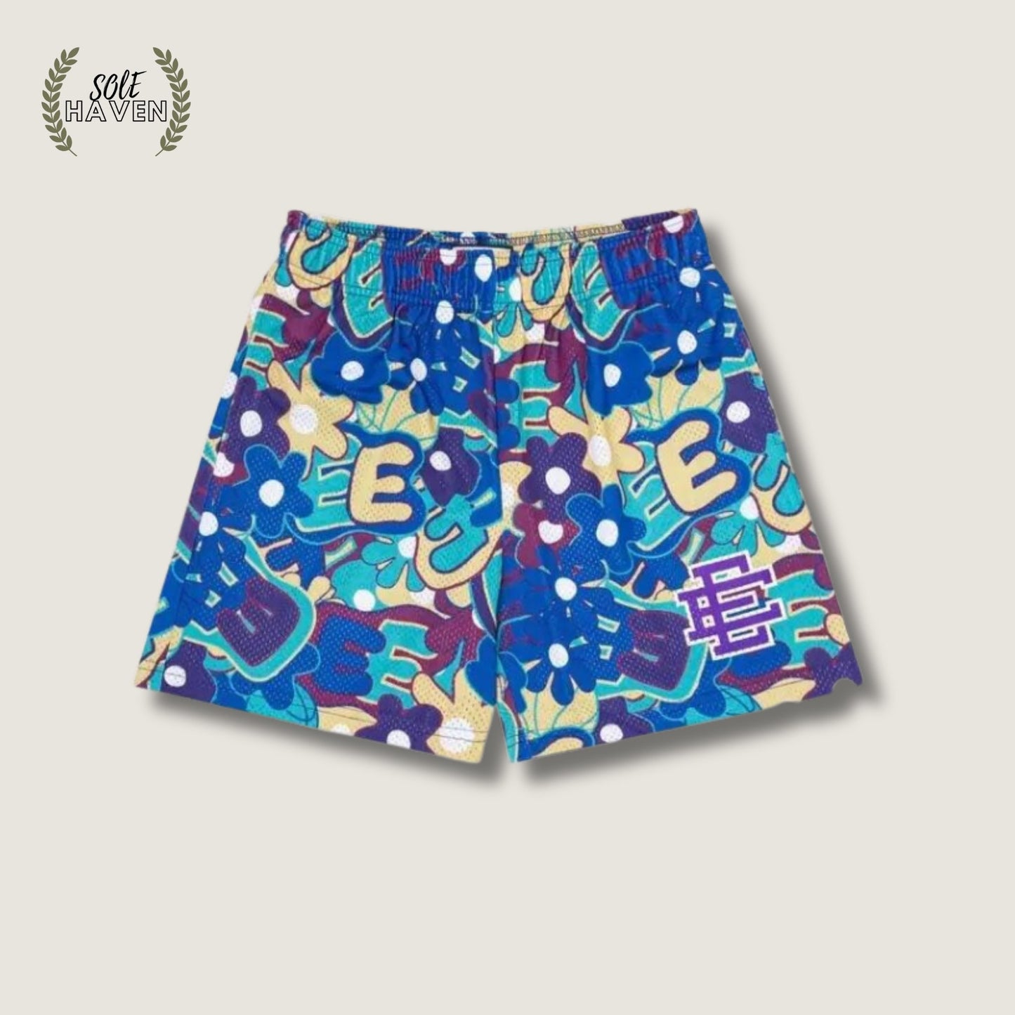 Eric Emanuel Blue/Yellow Flower Mesh Shorts - Sole HavenShortsEric Emmanuel