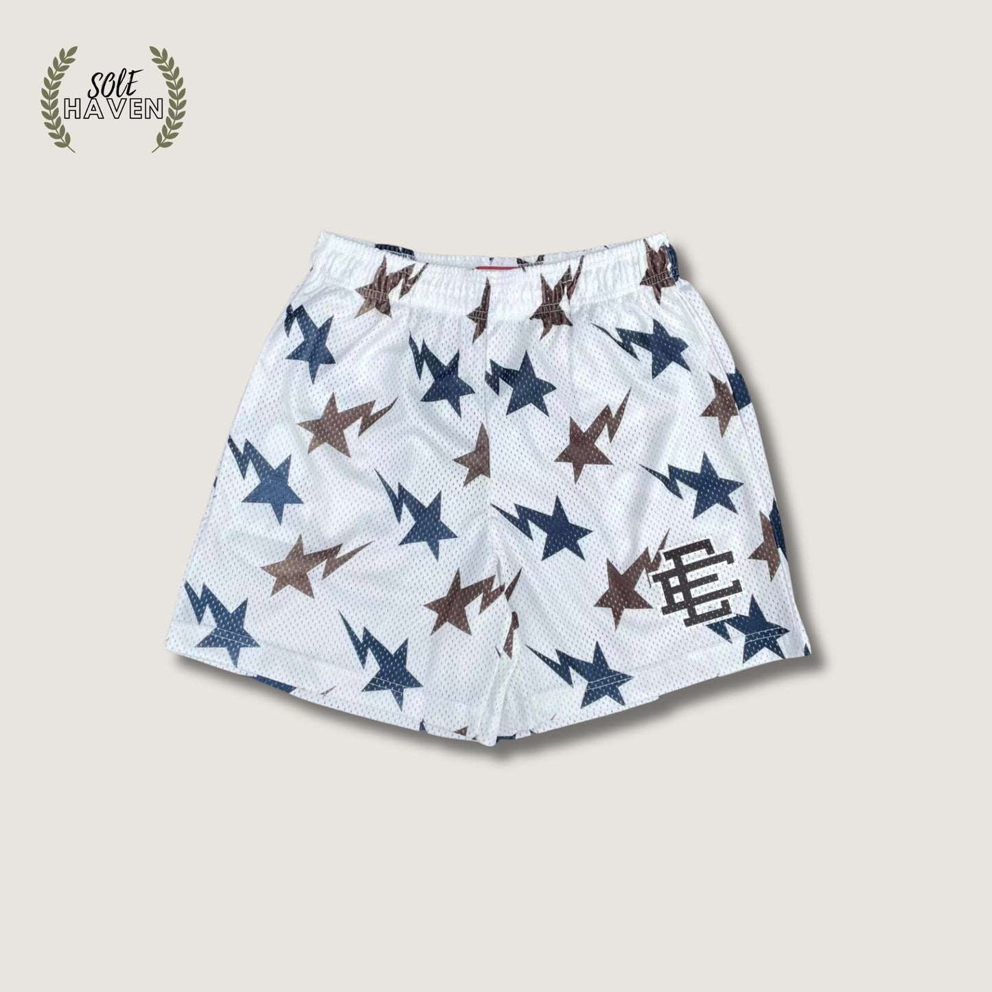 Eric Emanuel x BAPE Miami White/Brown Mesh Shorts - Sole HavenShortsEric Emmanuel