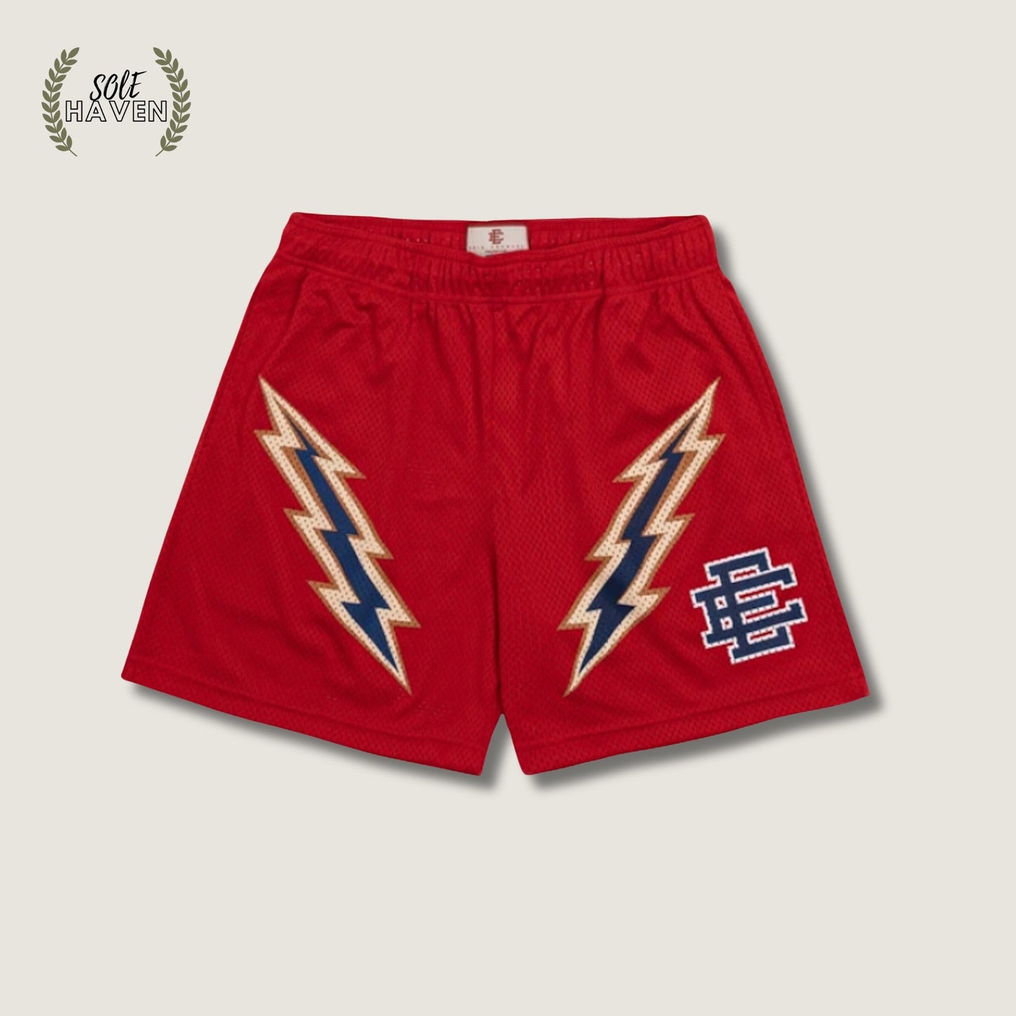 Eric Emmanuel Red/Blue Bolt Mesh Shorts - Sole HavenShortsEric Emmanuel