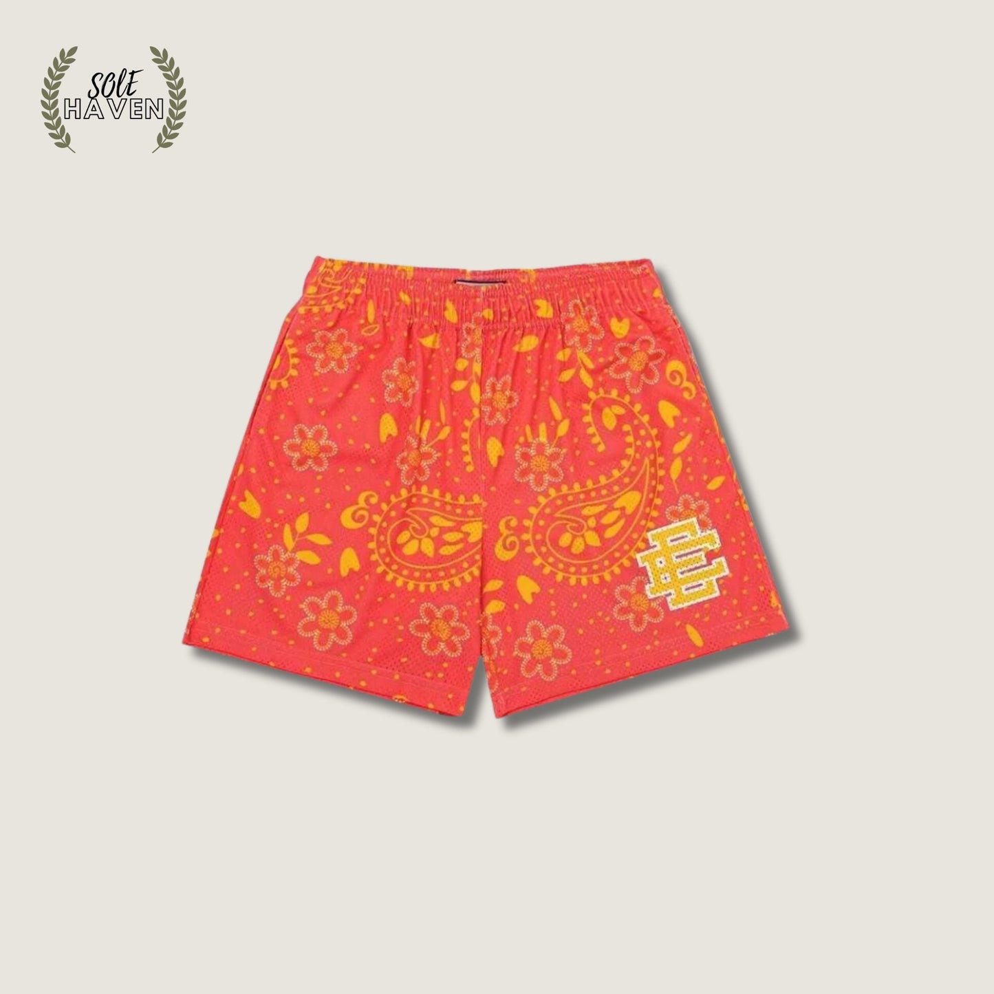 Eric Emmanuel Red/Yellow Flower Mesh Shorts - Sole HavenShortsEric Emmanuel