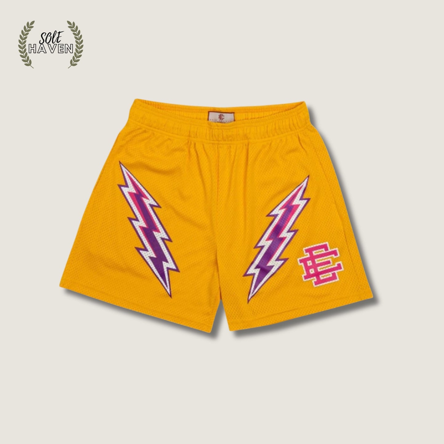 Eric Emmanuel Yellow/Purple Bolt Mesh Shorts - Sole HavenShortsEric Emmanuel