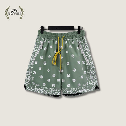 Rhude Green Paisley Mini Logo Shorts - Sole HavenShortsRhude