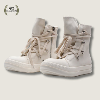 Rick Owens DRKSHDW Strobe Cotton Denim Hexa High 'White' - Sole HavenShoesRick Owens