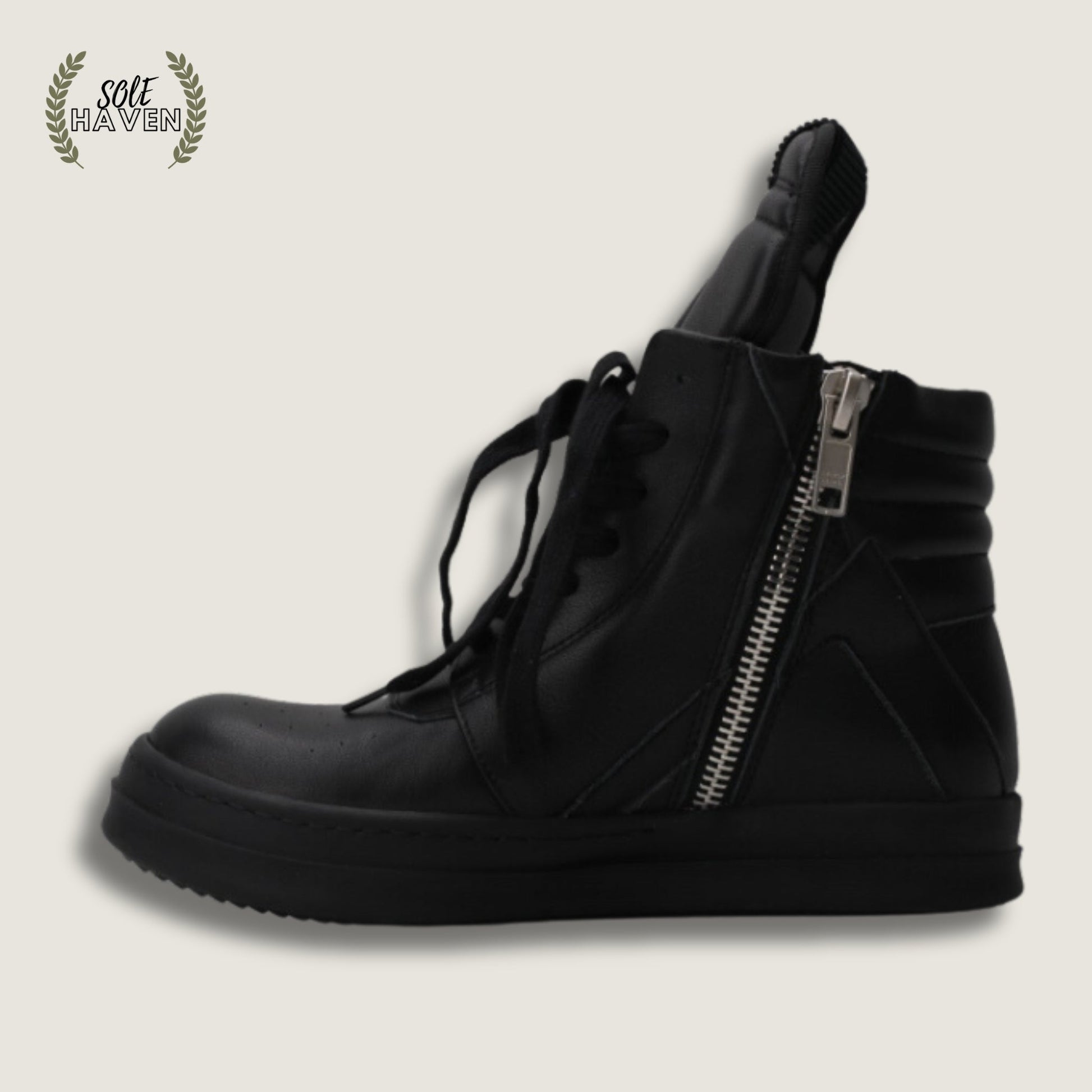 Rick Owens Leather High 'Black' J5Y2A - Sole HavenShoesRick Owens