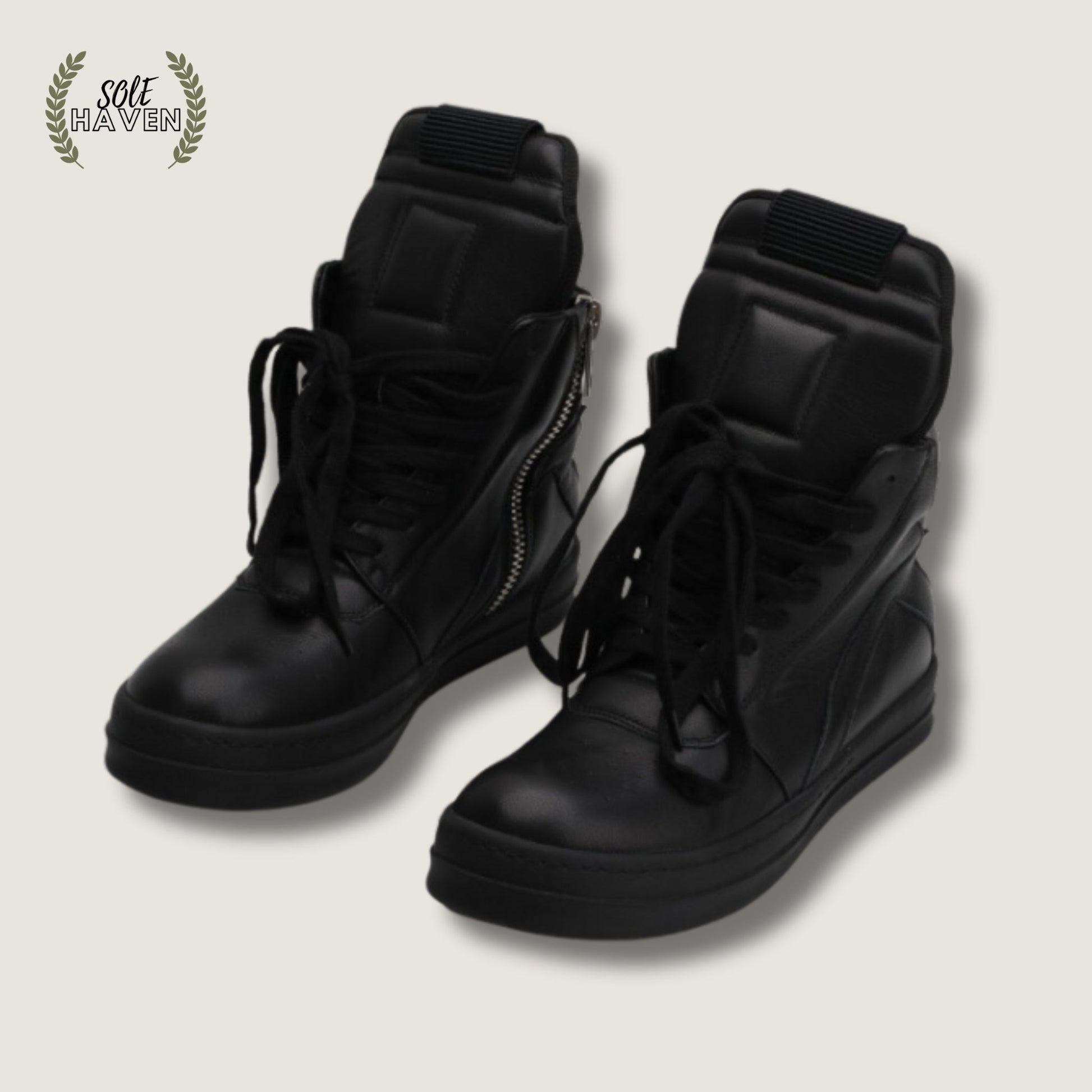 Rick Owens Leather High 'Black' J5Y2A - Sole HavenShoesRick Owens